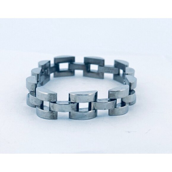 Estate Sterling Silver 925 Panther Link Men’s Bracelet 7.5" Heavy 45.7g Taxco - Picture 4 of 11